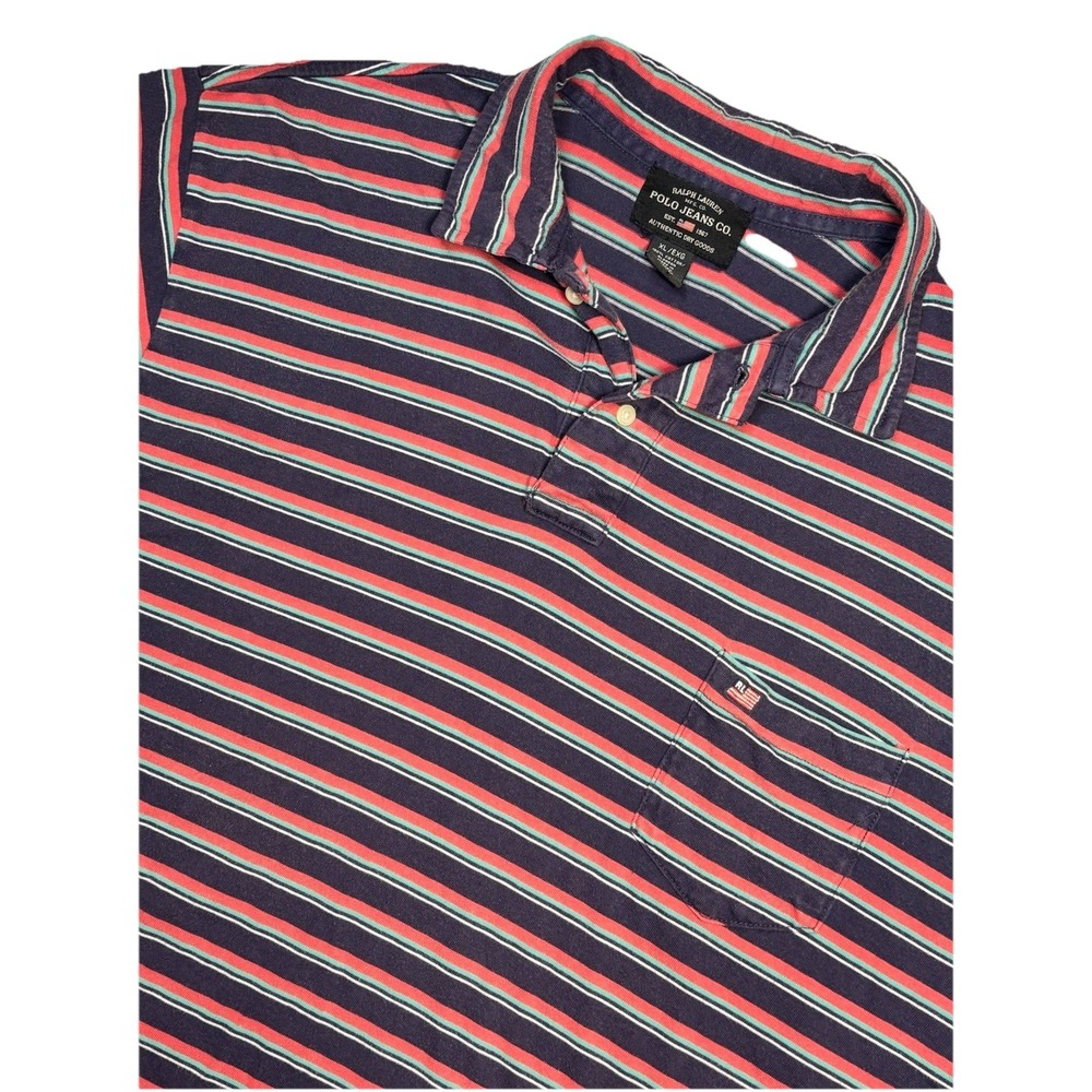 Polo Jeans Co Ralph Lauren Striped Polo‎ Shirt XL Vintage Y2K Pocket Cotton VTG